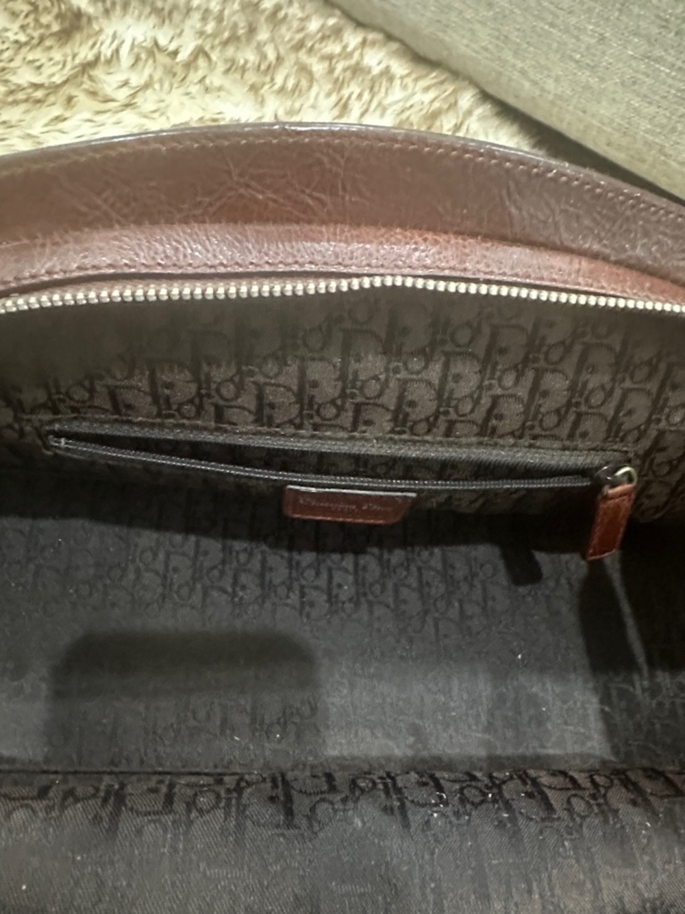 DIOR Burgundy -Dark Brown leather CD Bag with Pink & Green Floral Embroidery - Picture 8 of 14